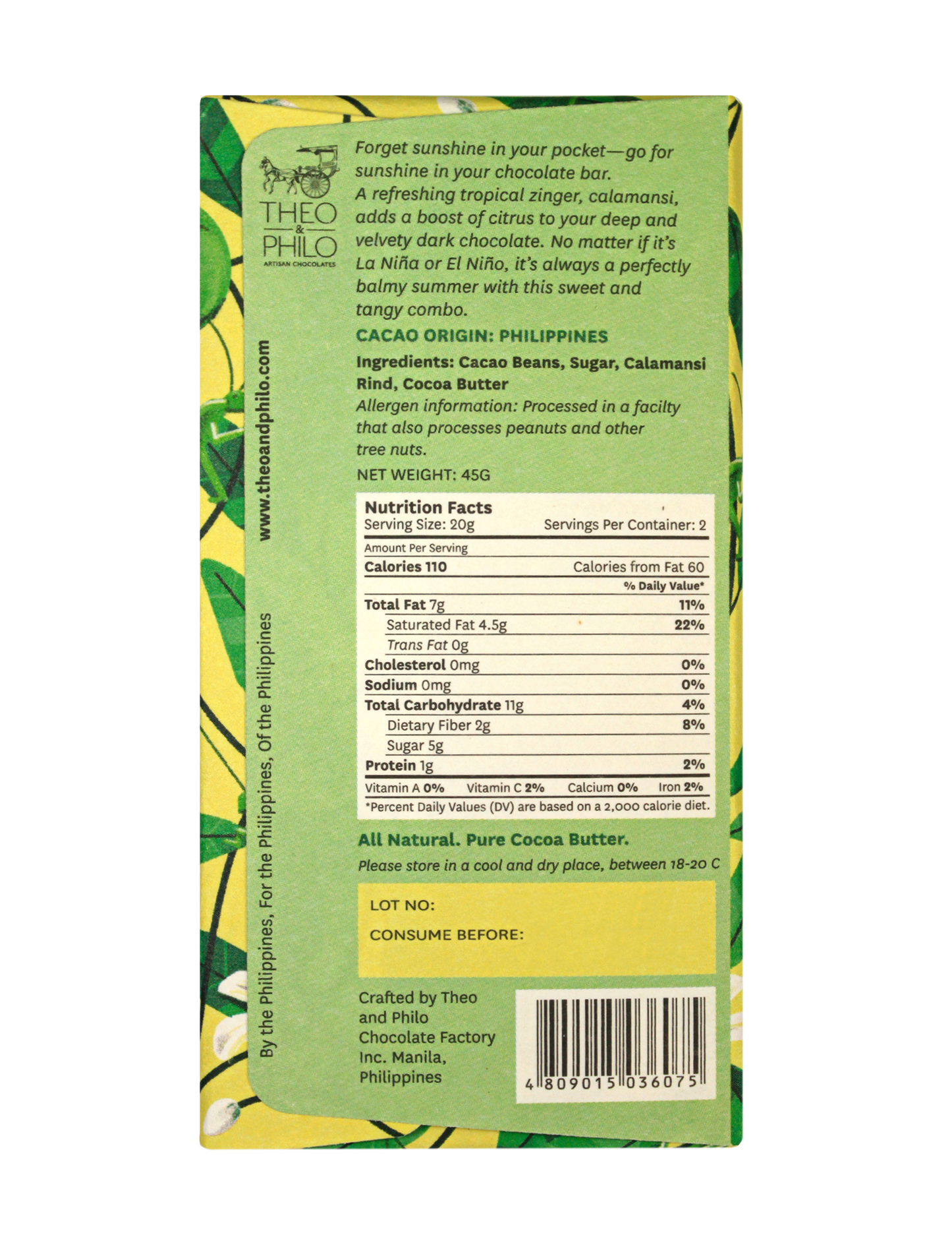 Theo & Philo Dark Chocolate With Calamansi 45g