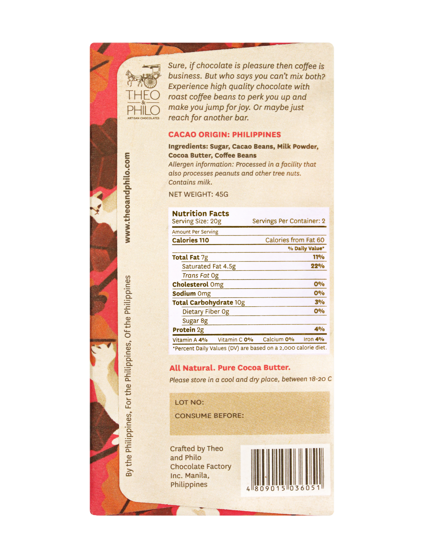 Theo & Philo Milk Chocolate With Barako Coffee 45g