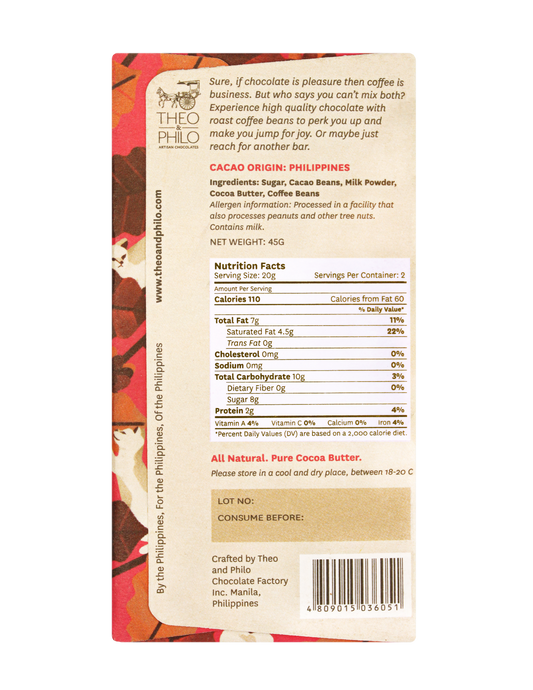 Theo & Philo Milk Chocolate With Barako Coffee 45g