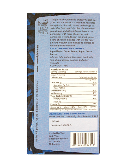 Theo & Philo 70% Dark Chocolate 45g