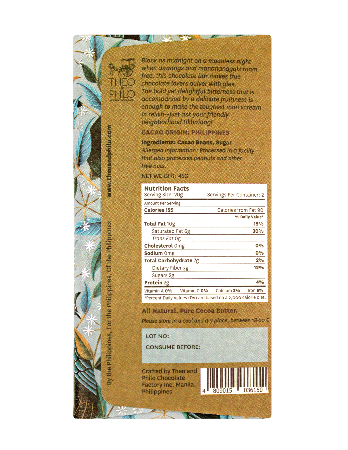 Theo & Philo 90% Dark Chocolate 45g
