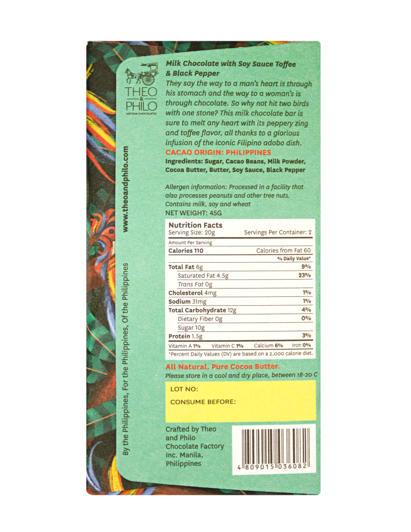 Theo & Philo Milk Chocolate Adobo (Soy Sauce Toffee And Black Pepper) 45g