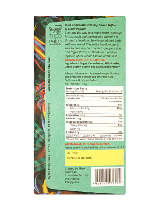 Theo & Philo Milk Chocolate Adobo (Soy Sauce Toffee And Black Pepper) 45g