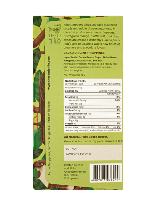 Theo & Philo Dark Chocolate With Green Mango And Salt 45g