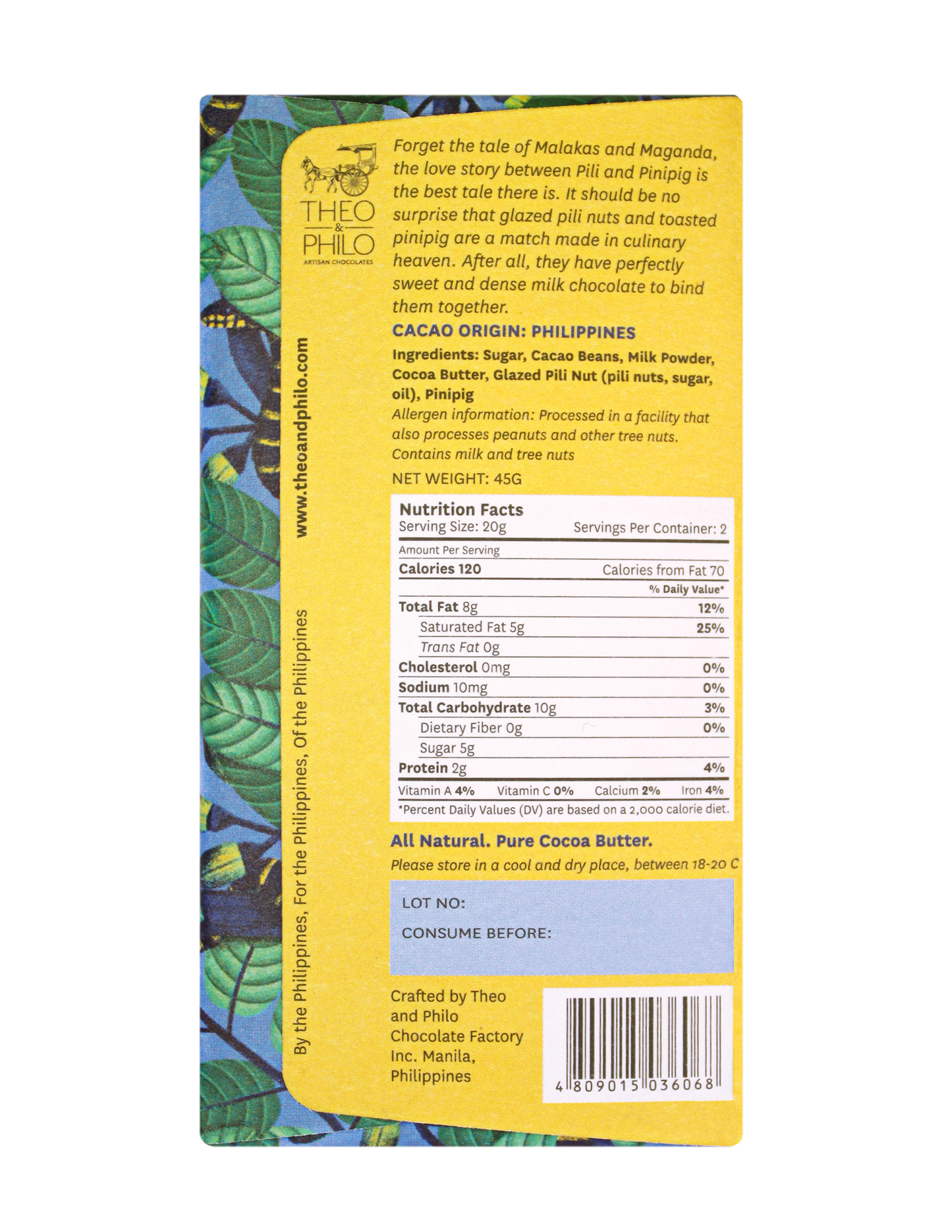 Theo & Philo Milk Chocolate With Pili And Pinipig 45g