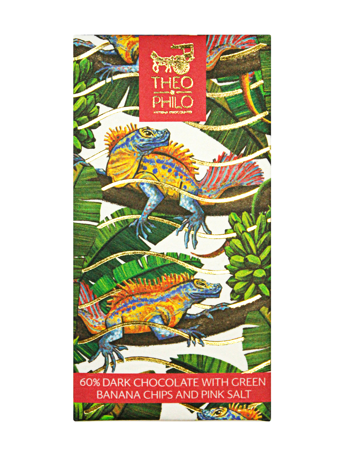 Theo & Philo Dark Chocolate With Green Banana Chips & Pink Salt 45g